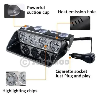 Just Mod S16 Police Flasher – Premium Red Blue Multi-Mode Dashboard Light (48W)