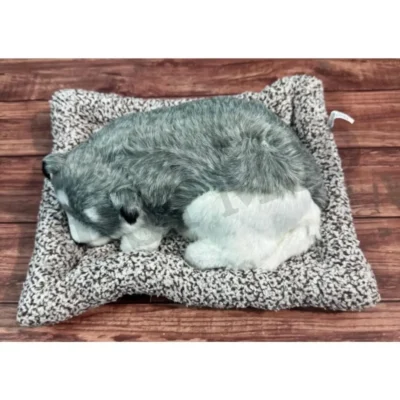 Grey White Sleeping Dog Showpiece for Car & Office – Premium Large Decorative Toy (26 cm)