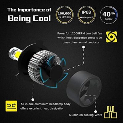 Night Eye Genuine H4 Hi/Lo 9000LM 6500K 72W LED Automotive Headlight Bulbs Auto Conversion Driving Lamp | Cool White Light | JUSTMOD