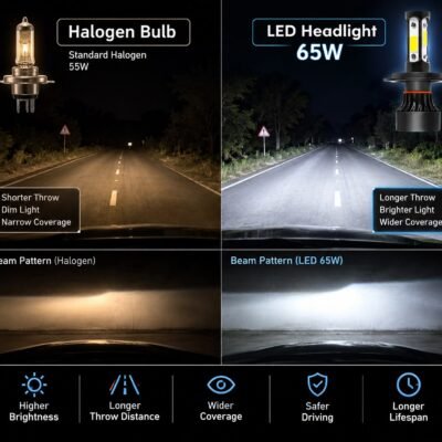 65W H4 Car Headlight Bulb Car & Bike – Super Bright 6000K Pure White Lighting Pack of 2