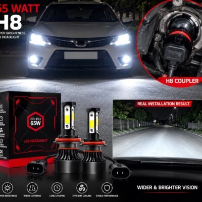 65W H8 LED Headlight Bulb – Ultra Bright 6500K White Xenon Light (Pack of 2)