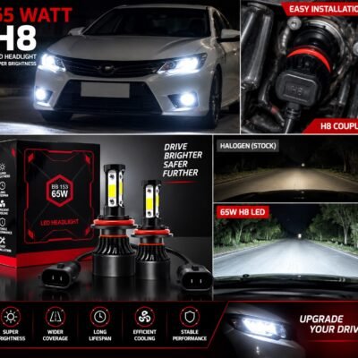 65W H8 LED Headlight Bulb – Ultra Bright 6500K White Xenon Light (Pack of 2)