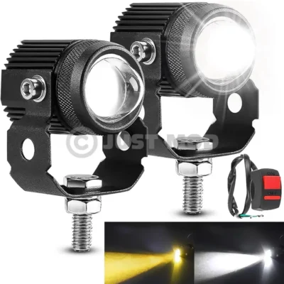 Genuine Mini Drive Fog Light for Car, Bike White / Yellow Hi/Low Beam Metal Body with On/Off Switch | (Set of 2) | JUSTMOD