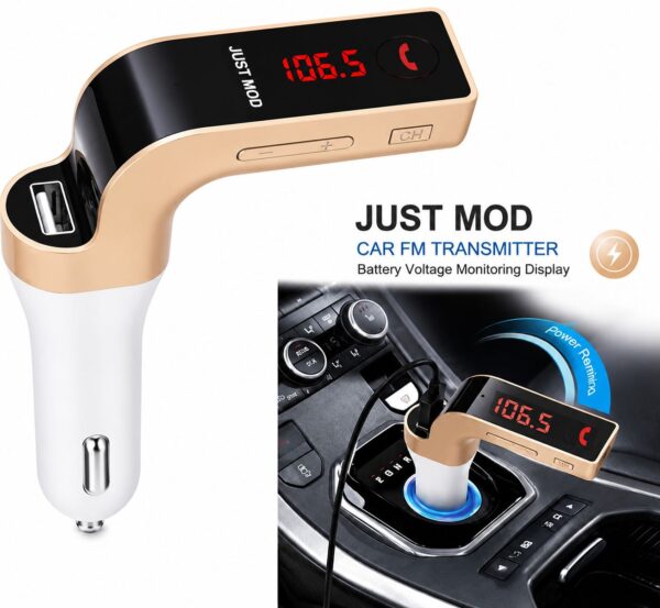 Universal Wireless Bluetooth FM Transmitter Car Kit with Hands-Free Calling, USB Charger & Stereo Music Player for Android and iPhone Devices