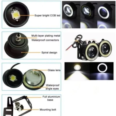 Angel Eye High Power LED Fog Light Projector with White Angel Eye Ring 15W Waterproof Driving Lamp (Pack of 2)