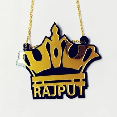 Rajput Golden Crown Acrylic Car Mirror Hanging Ornament Pendant for Car Interior Decor