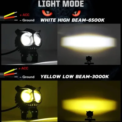 OWL Dual Color LED Fog Light White/Yellow Multi Mode 40W | Bike & Car Fog Lamp (Pair)