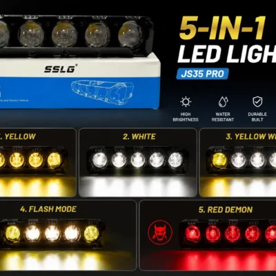 SSLG JS35 PRO 5-in-1 LED Auxiliary Light 35W 3500LM Waterproof Bike Fog Light White Yellow Flash Red (1 Pair)