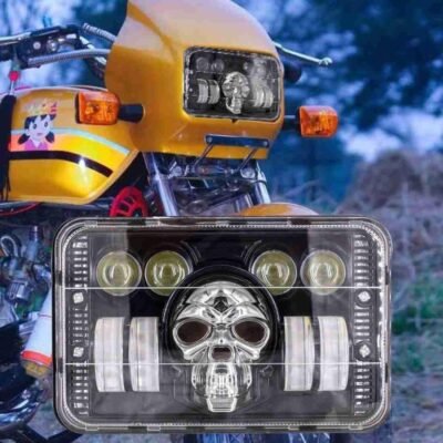 Splendor Bike Skull LED Headlight High Low Beam Multicolor Skull Design with Flasher Light Pack of 1