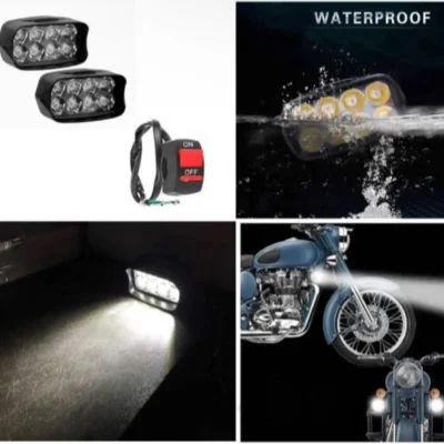 Bike & Car 8 LED White Spot Fog Light with Switch | High Brightness Universal Driving Lamp