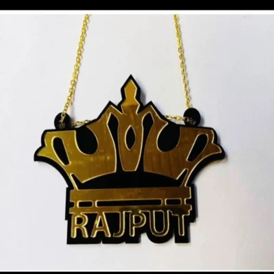 Rajput Golden Crown Acrylic Car Mirror Hanging Ornament Pendant for Car Interior Decor