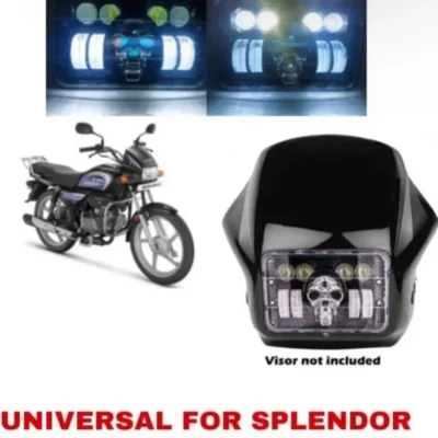 Splendor Bike Skull LED Headlight High Low Beam Multicolor Skull Design with Flasher Light
