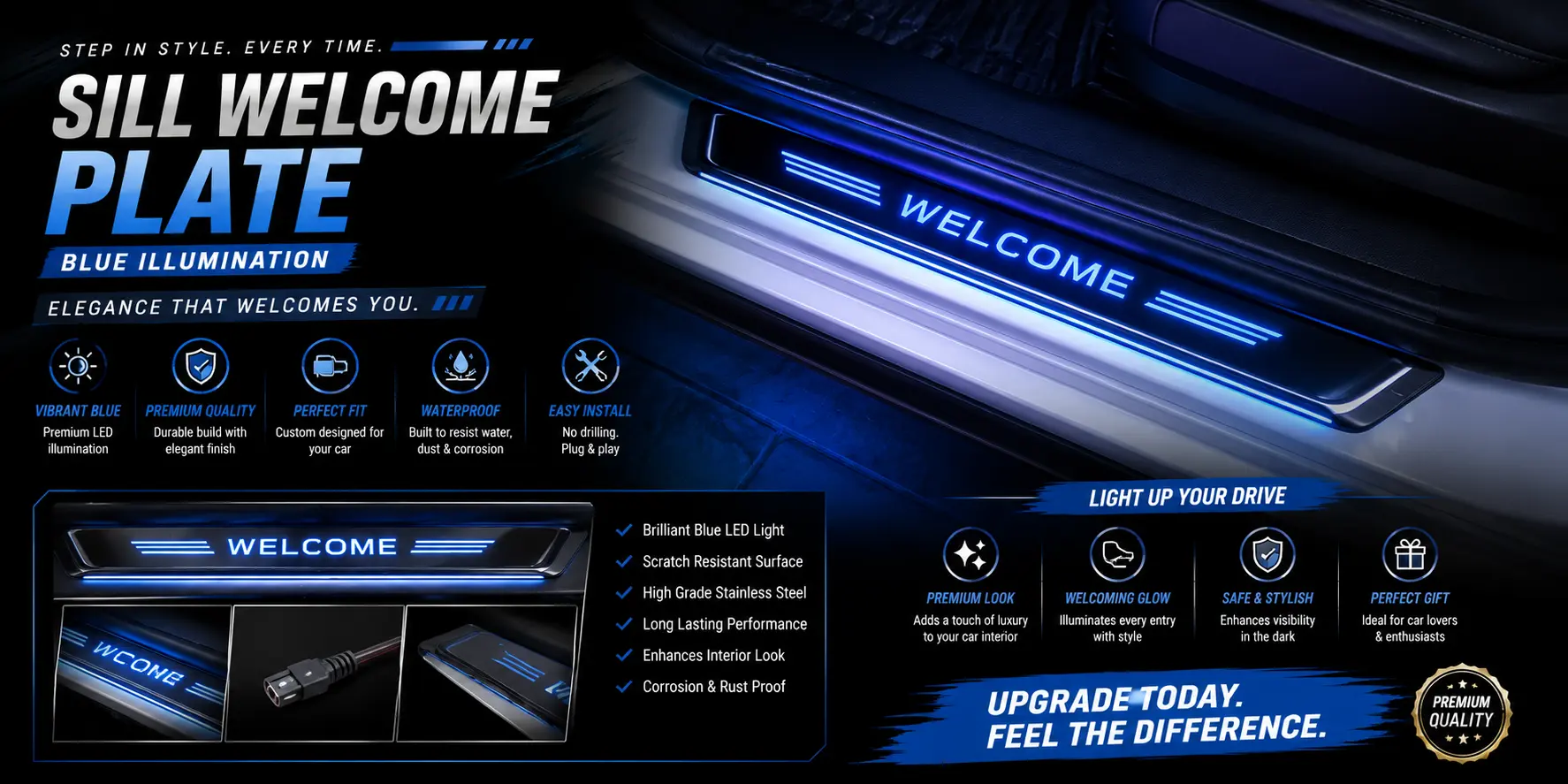 car foot step sill welcome name plate 1600x800
