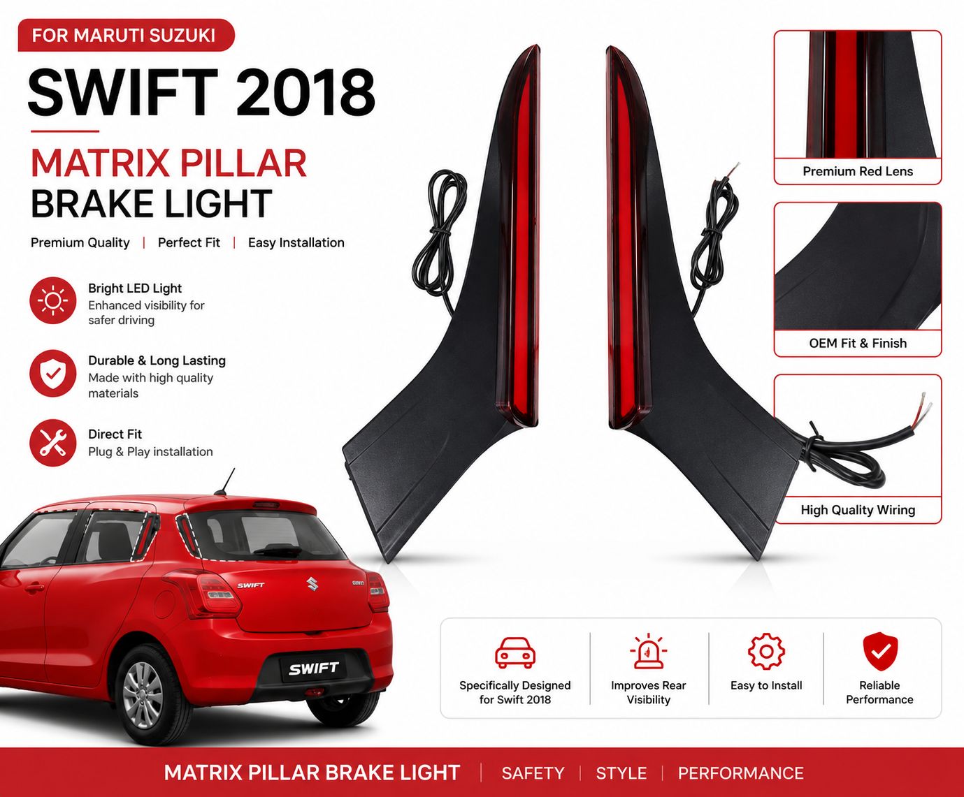 Swift 2018 Rear Pillar Light Matrix LED with Indicator (1 Set) | JUST MOD™ - Image 6