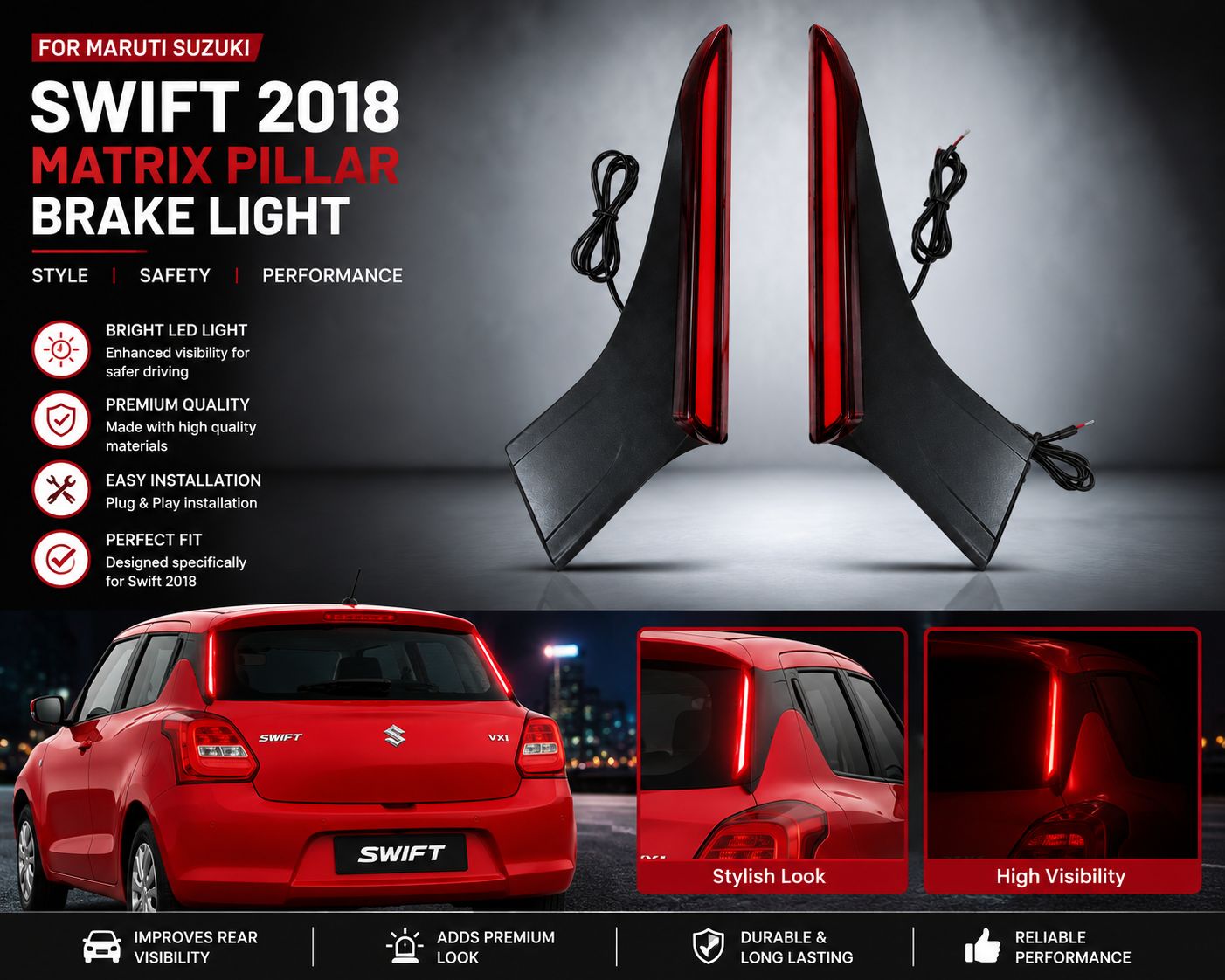 Swift 2018 Rear Pillar Light Matrix LED with Indicator (1 Set) | JUST MOD™ - Image 3
