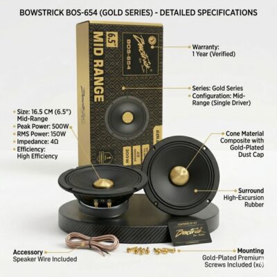 Bowstrick BOS-654 6.5″ Mid Range Speaker | 300W Max Power Car Audio Speaker (1 Pair)