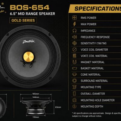 Bowstrick BOS-654 6.5″ Mid Range Speaker | 300W Max Power Car Audio Speaker (1 Pair)