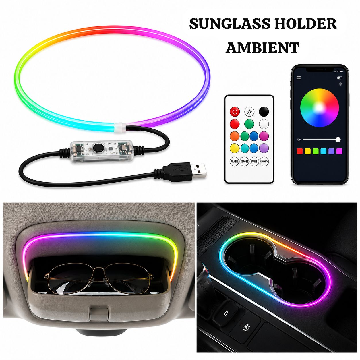 Car Sunglass Holder LED Ambient Light