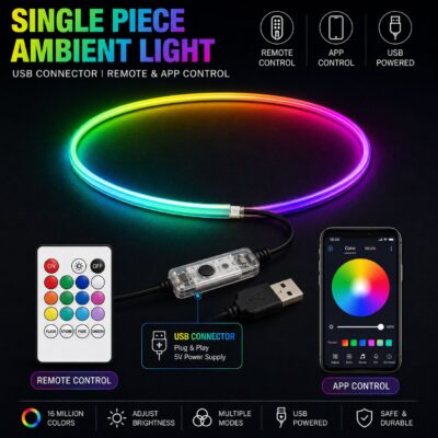 Magic Light Smart Car Sunglass Holder LED Ambient Light Remote & App Control – USB Powered Multi-Color Single Strip