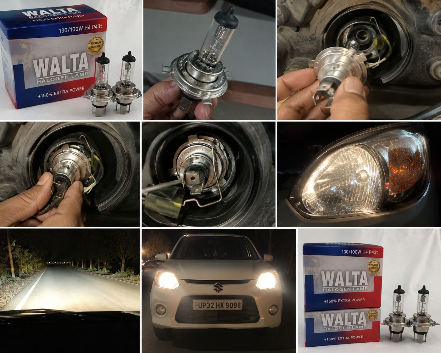Walta Halogen Headlight Bulb 130W (High Beam) / 100W (Low Beam)- Super Bright Yellow Light ( Pack of 2 Bulb ) - Image 2