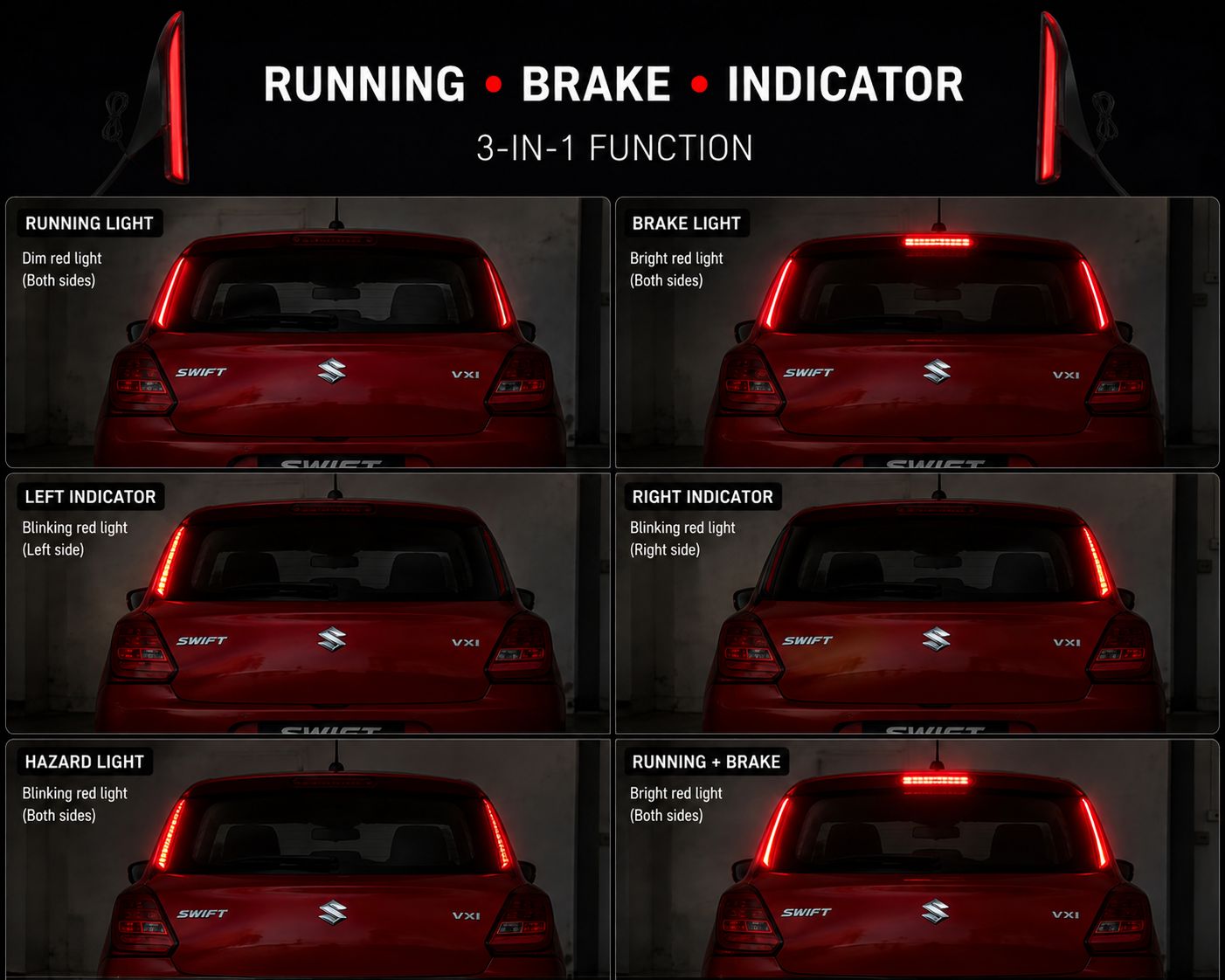 Swift 2018 Rear Pillar Light Matrix LED with Indicator (1 Set) | JUST MOD™ - Image 2