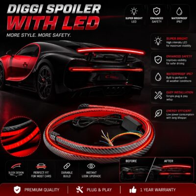 Carbon LED Brake Light Car Spoiler with Multi Mode | Stylish Rear Spoiler Brake Light for Cars