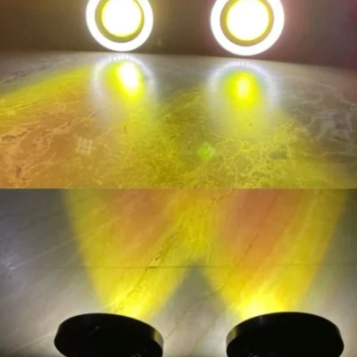 Universal Yellow Fog Lamp with White Angel Eye DRL | Waterproof Car Fog Light