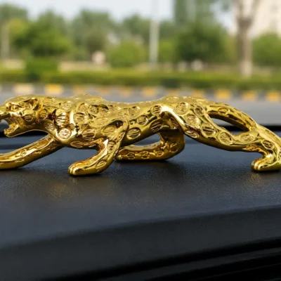 Jaguar Panther Gold Plated Animal Car Dashboard Showpiece – Premium Decorative Animal Figurine 7 cm