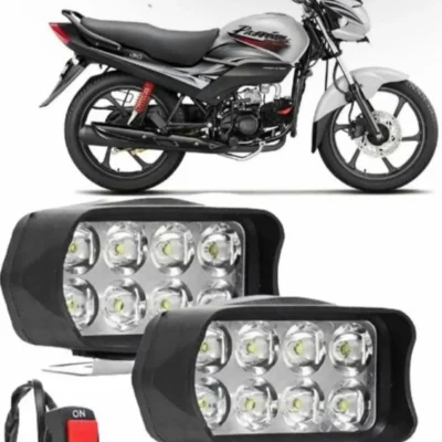 Bike & Car 8 LED White Spot Fog Light with Switch | High Brightness Universal Driving Lamp