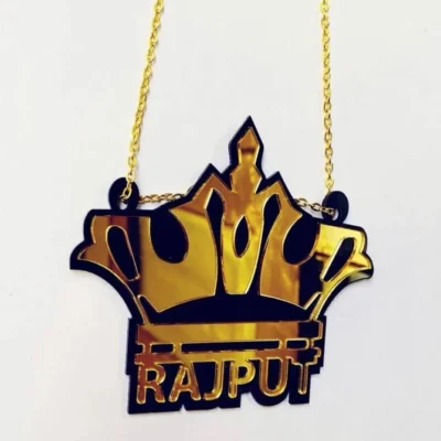 Rajput Golden Crown Acrylic Car Mirror Hanging Ornament Pendant for Car Interior Decor