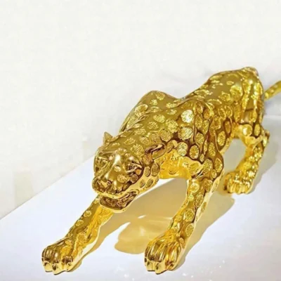 Jaguar Panther Gold Plated Animal Car Dashboard Showpiece – Premium Decorative Animal Figurine 7 cm