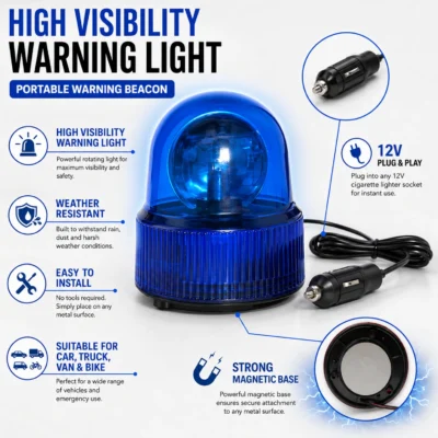 Blue Revolving Emergency Police Led Light Rotating Roof Warning Light With Magnetic Base Emergency Flashing For Car (Bulb Included)