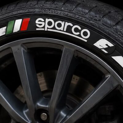 Sparco Tyre Sticker Kit with Rim Stripe | Wheel Decal Set for Cars. (Pack of 8 with glue)