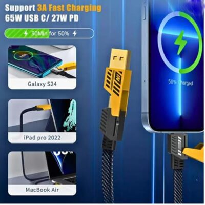 65W 4-in-1 Braided Fast Charging Cable for iPhone, Android, iPad, MacBook & Tablets Pack of 1