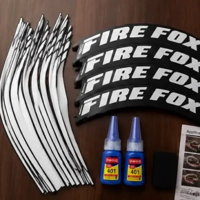 Fire Fox Tyre Sticker Kit with Wheel Rim Decals | Car Tyre Lettering Set (Pack of 8 with glue)