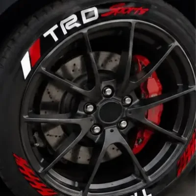TRD Sports Car Tyre Sidewall Sticker Kit | Premium 3D Tyre Lettering Decal Set. (Pack of 8 with Glue)