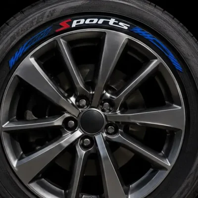 Sports Tyre Sticker Kit for Cars | Premium Wheel Rim Decal Set. (Pack of 8 with glue)
