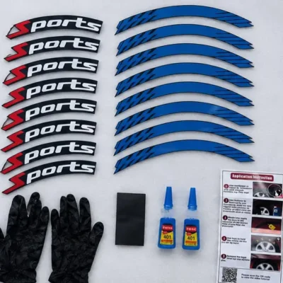 Sports Tyre Sticker Kit for Cars | Premium Wheel Rim Decal Set. (Pack of 8 with glue)
