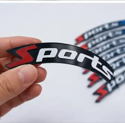 Sports Tyre Sticker Kit for Cars | Premium Wheel Rim Decal Set. (Pack of 8 with glue)