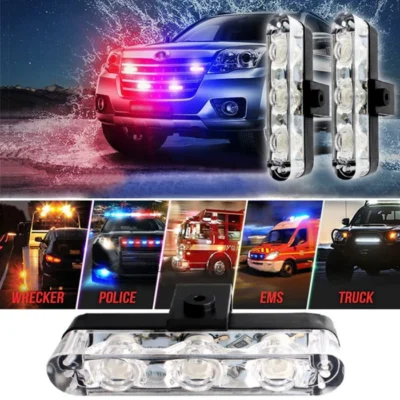 Remote Controlled Car Grill Flashers Red & Blue Led Light Strobe Lights 4-in-1 12 LED Warning Light with Wireless Remote | 12V Vehicle Safety Light