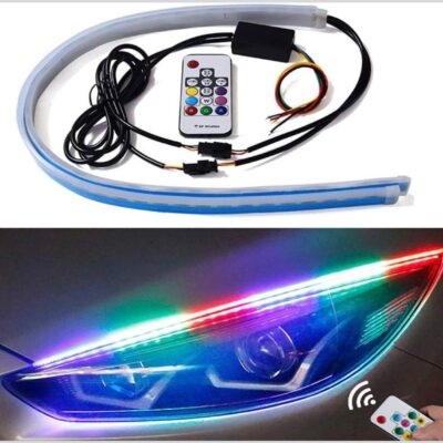 Multicolor Car DRL Strip with Remote Control | Flexible LED Daytime Running Lights | Turn Signal | Pack of 2