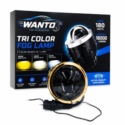WANTO Universal 3 Inch High / Low Beam Tri Color LED Fog Lamp 180W 18000LM Waterproof Driving Light