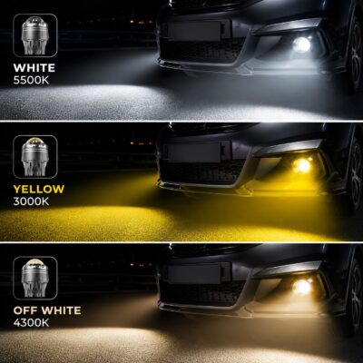 Hindcart Two Eye Projector Lens Tri Color LED Fog Lamp 200W – White, Yellow & Warm White Driving Light 1 Set