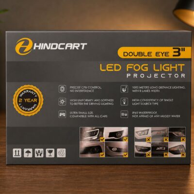 Hindcart Two Eye Projector Lens Tri Color LED Fog Lamp 200W – White, Yellow & Warm White Driving Light 1 Set