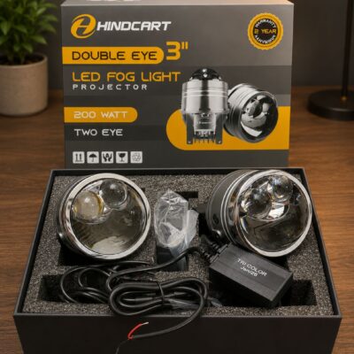 Hindcart Two Eye Projector Lens Tri Color LED Fog Lamp 200W – White, Yellow & Warm White Driving Light 1 Set