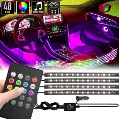 Universal Car Foot Ambient Atmosphere Led Light 16 Million Colors RGB Interior Strip Light 5-in-1 with 6M Fiber Optic | Bluetooth APP & Remote | Sound Active