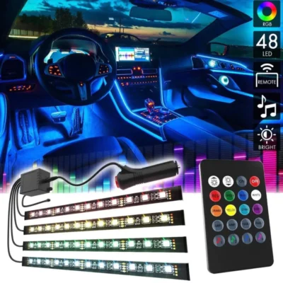 Universal Car Foot Ambient Atmosphere Led Light 16 Million Colors RGB Interior Strip Light 5-in-1 with 6M Fiber Optic | Bluetooth APP & Remote | Sound Active
