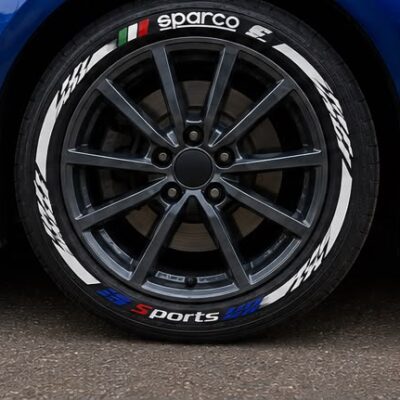 Sparco Tyre Sticker Kit with Rim Stripe | Wheel Decal Set for Cars. (Pack of 8 with glue)