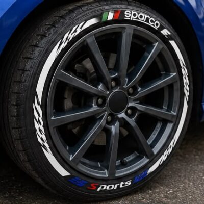 Sparco Tyre Sticker Kit with Rim Stripe | Wheel Decal Set for Cars. (Pack of 8 with glue)