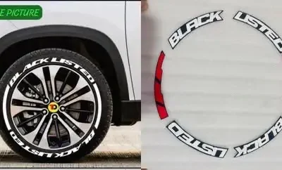 Black Listed Tyre Sticker Kit with Red Rim Stripes | Wheel Decal Set. (Pack of 8 with glue)